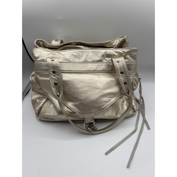 Botkier Metallic White Gold Leather Trigger Satchel Purse Shoulder Bag EUC - Picture 4 of 10